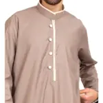 112 - Men's Beige Stand Collar Thobe Islamic Clothing - Image 4