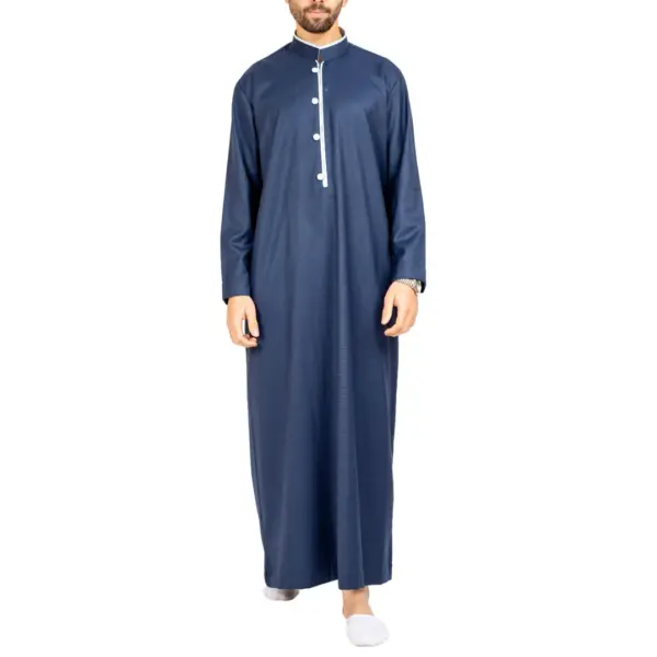 112 Mens Blue Stand Collar Thobe Islamic Clothing 1