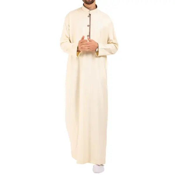 112 Mens Cream Stand Collar Thobe Islamic Clothing 1