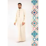 112 - Men's Cream Stand Collar Thobe Islamic Clothing - Image 2