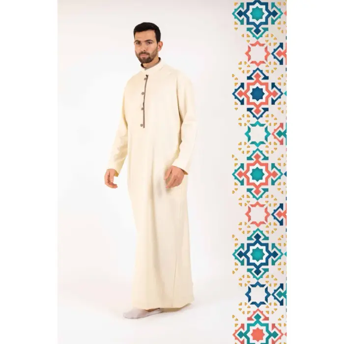 112 - Men's Cream Stand Collar Thobe Islamic Clothing - Image 2