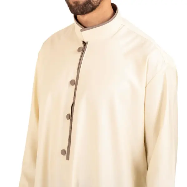 112 Mens Cream Stand Collar Thobe Islamic Clothing 4