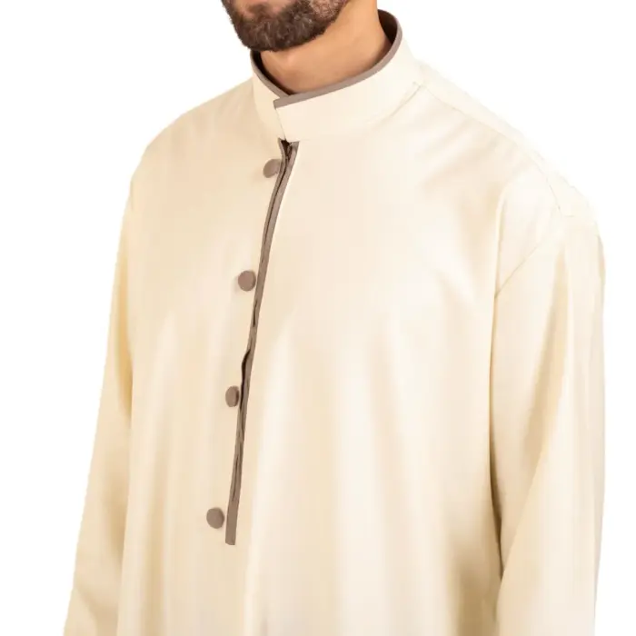 112 - Men's Cream Stand Collar Thobe Islamic Clothing - Image 3