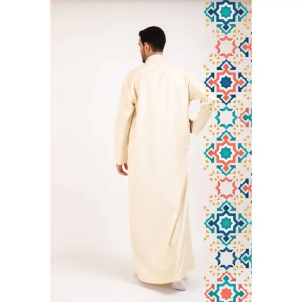 112 Mens Cream Stand Collar Thobe Islamic Clothing 5