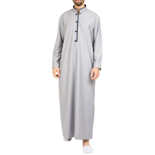 112 Mens Grey Stand Collar Thobe Islamic Clothing 1