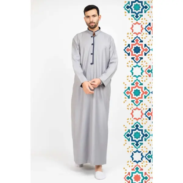 112 Mens Grey Stand Collar Thobe Islamic Clothing 3