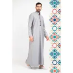 112 - Men's Grey Stand Collar Thobe Islamic Clothing - Image 3