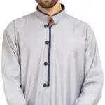 112 - Men's Grey Stand Collar Thobe Islamic Clothing - Image 4