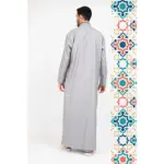 112 - Men's Grey Stand Collar Thobe Islamic Clothing - Image 5