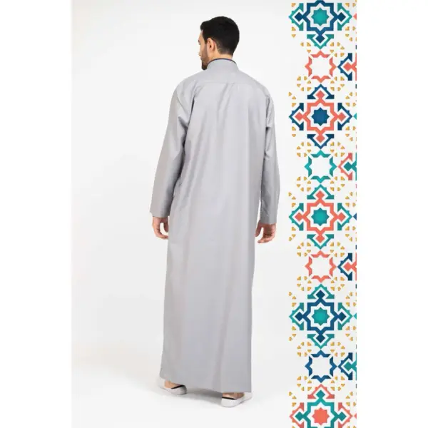 112 Mens Grey Stand Collar Thobe Islamic Clothing 6