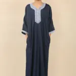 HM61 - Boys Navy Moroccan Thobe Short Sleeve Embroidery Gandoura