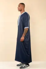 HM61 - Men's Navy Moroccan Blue Embroidery Gandoura - Image 4