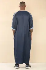 HM61 - Men's Navy Moroccan Blue Embroidery Gandoura - Image 6