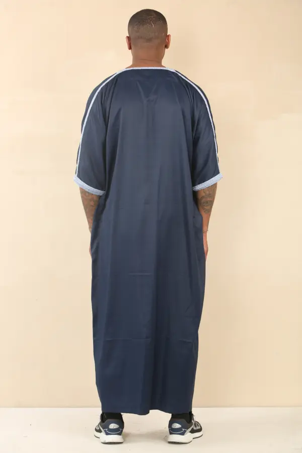 HM61 Mens Navy Moroccan Blue Embroidery Gandoura 4