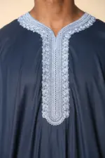 HM61 - Men's Navy Moroccan Blue Embroidery Gandoura - Image 7
