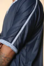 HM61 - Men's Navy Moroccan Blue Embroidery Gandoura - Image 8