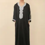 HM62 - Boys Black Moroccan Thobe Short Sleeve Embroidery Gandoura