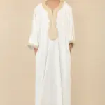 HM62 - Boys White Moroccan Thobe Short Sleeve Embroidery Gandoura