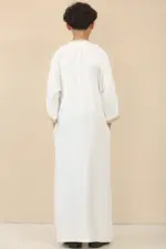 HM62 - Boys White Moroccan Thobe Short Sleeve Embroidery Gandoura - Image 4