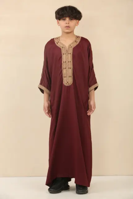 HM63 - Boys Moroccan Thobe Short Sleeve Embroidery Gandoura