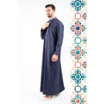 112 - Men's Navy Stand Collar Thobe Islamic Clothing