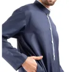 112 - Men's Navy Stand Collar Thobe Islamic Clothing - Image 3