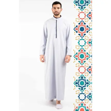 112 - Men's Off White Stand Collar Thobe Islamic Clothing