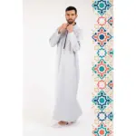 112 - Men's Off White Stand Collar Thobe Islamic Clothing - Image 3