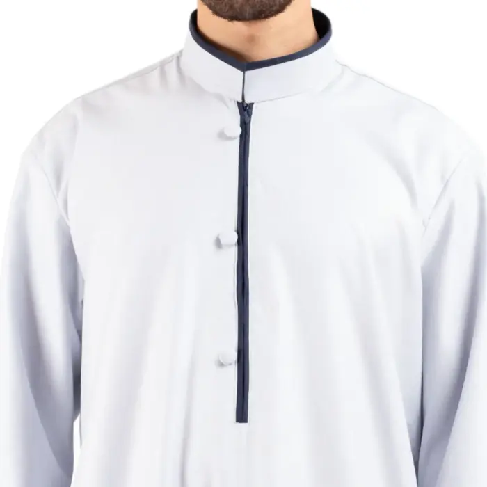 112 - Men's Off White Stand Collar Thobe Islamic Clothing - Image 4
