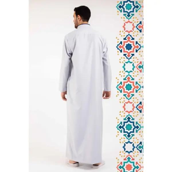 Mens White Stand Collar Thobe Islamic Clothing 6