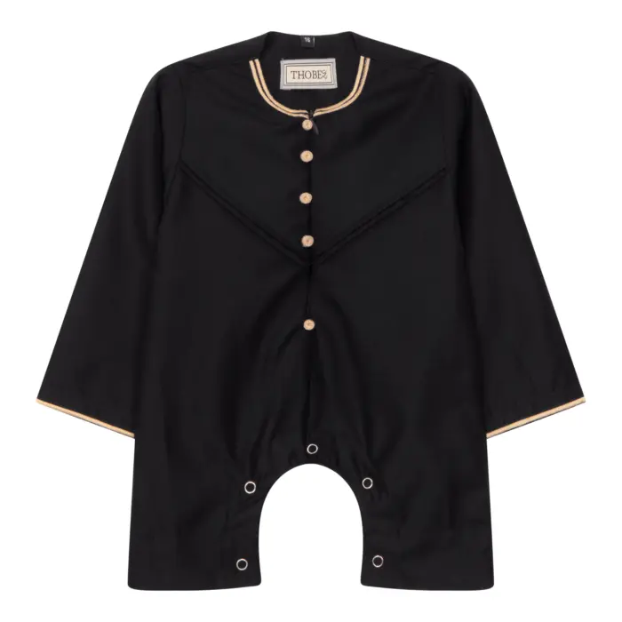 OE-300 - Baby Toddler Black Romper Thobe Gold Embroidery - Image 1