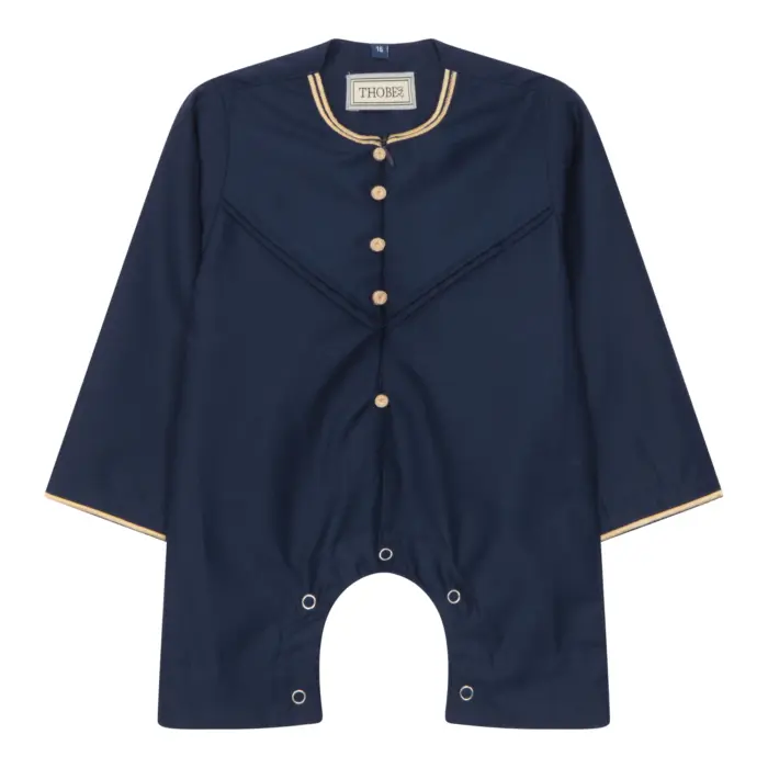 OE-300 - Baby Toddler Navy Romper Thobe Gold Embroidery - Image 1