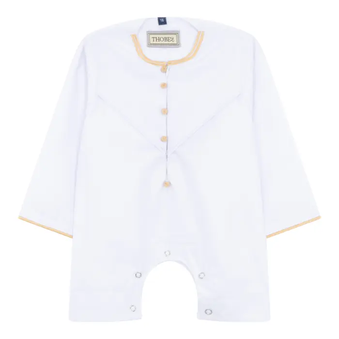 OE-300 - Baby Toddler White Romper Thobe Gold Embroidery - Image 1