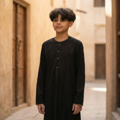 Alternative view of OE-300 - Boy's Black Emirati Omani Thobe Gold Embroidery