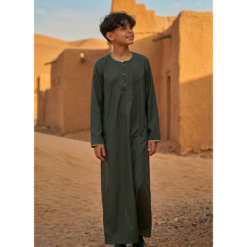 Alternative view of OE-300 - Boy's Green Emirati Omani Thobe Gold Embroidery
