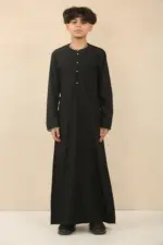 OE-300 - Boy's Black Emirati Omani Thobe Gold Embroidery