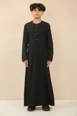 OE-300 - Boy's Black Emirati Omani Thobe Gold Embroidery