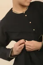 OE-300 - Boy's Black Emirati Omani Thobe Gold Embroidery - Image 2