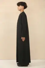 OE-300 - Boy's Black Emirati Omani Thobe Gold Embroidery - Image 5