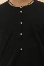 OE-300 - Boy's Black Emirati Omani Thobe Gold Embroidery - Image 7