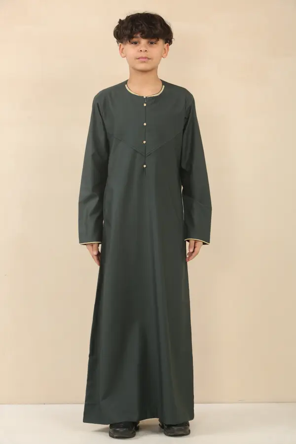 OE 300 Boys Green Emirati Omani Thobe Gold Embroidery 1 1