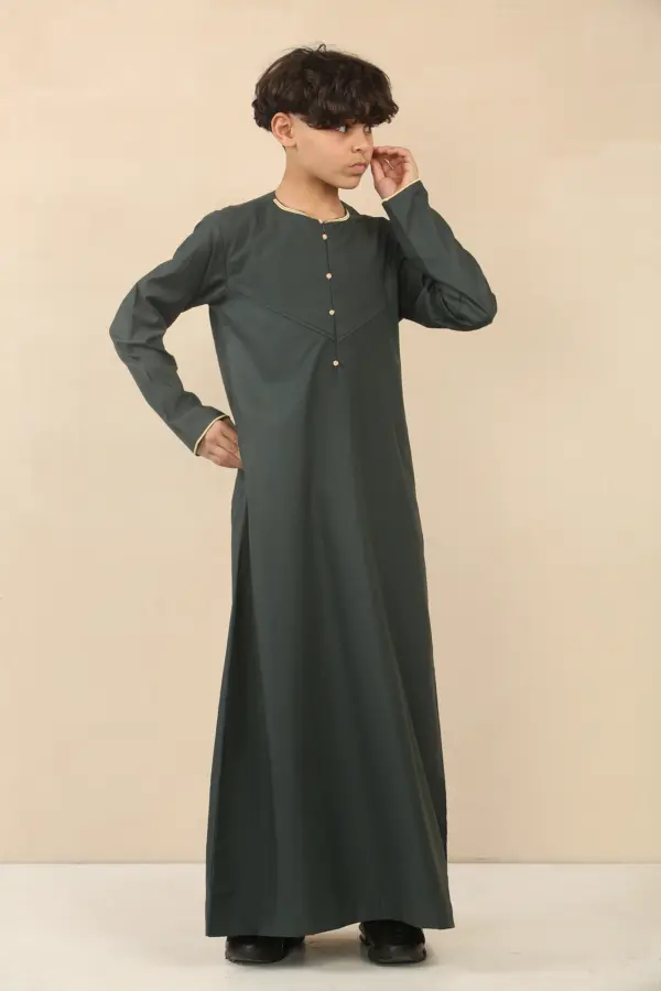 OE 300 Boys Green Emirati Omani Thobe Gold Embroidery 4 1