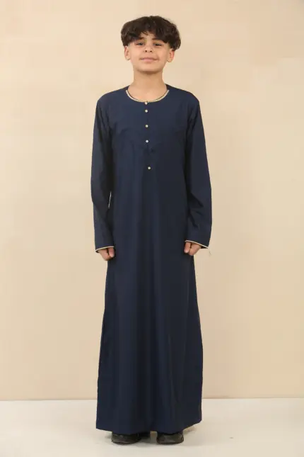 OE-300 - Boy's Navy Emirati Omani Thobe Gold Embroidery