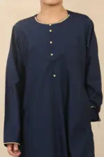 OE-300 - Boy's Navy Emirati Omani Thobe Gold Embroidery - Image 4