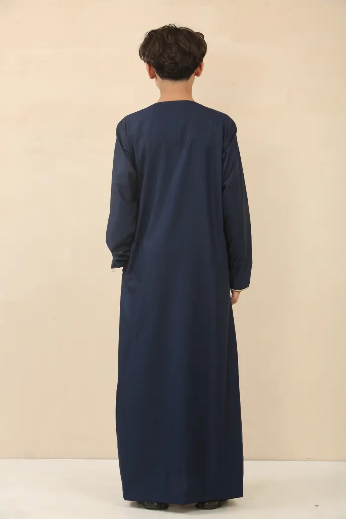 OE-300 - Boy's Navy Emirati Omani Thobe Gold Embroidery - Image 7