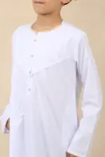 OE-300 - Boy's White Emirati Omani Thobe Gold Embroidery - Image 4