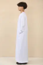 OE-300 - Boy's White Emirati Omani Thobe Gold Embroidery - Image 5