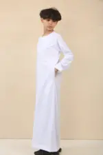 OE-300 - Boy's White Emirati Omani Thobe Gold Embroidery - Image 6