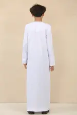 OE-300 - Boy's White Emirati Omani Thobe Gold Embroidery - Image 7