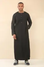 OE-300 - Men's Black Emirati Omani Thobe Gold Embroidery - Image 5